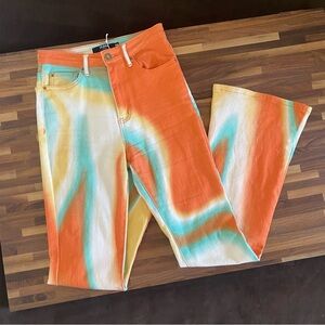 Jaded London High Rise Jeans in Orange and Teal